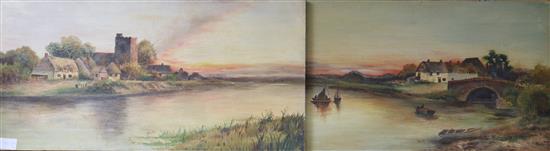 Edward Lewis Morland (1903-43), pair of oils on canvas, river landscapes, initialled, 36 x 71cm, unframed